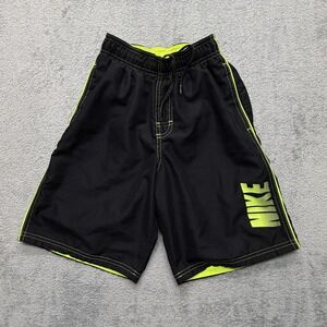 Nike Shorts Youth Medium Black Green Swim Trunks Mesh Lined Drawstring‎ Athletic